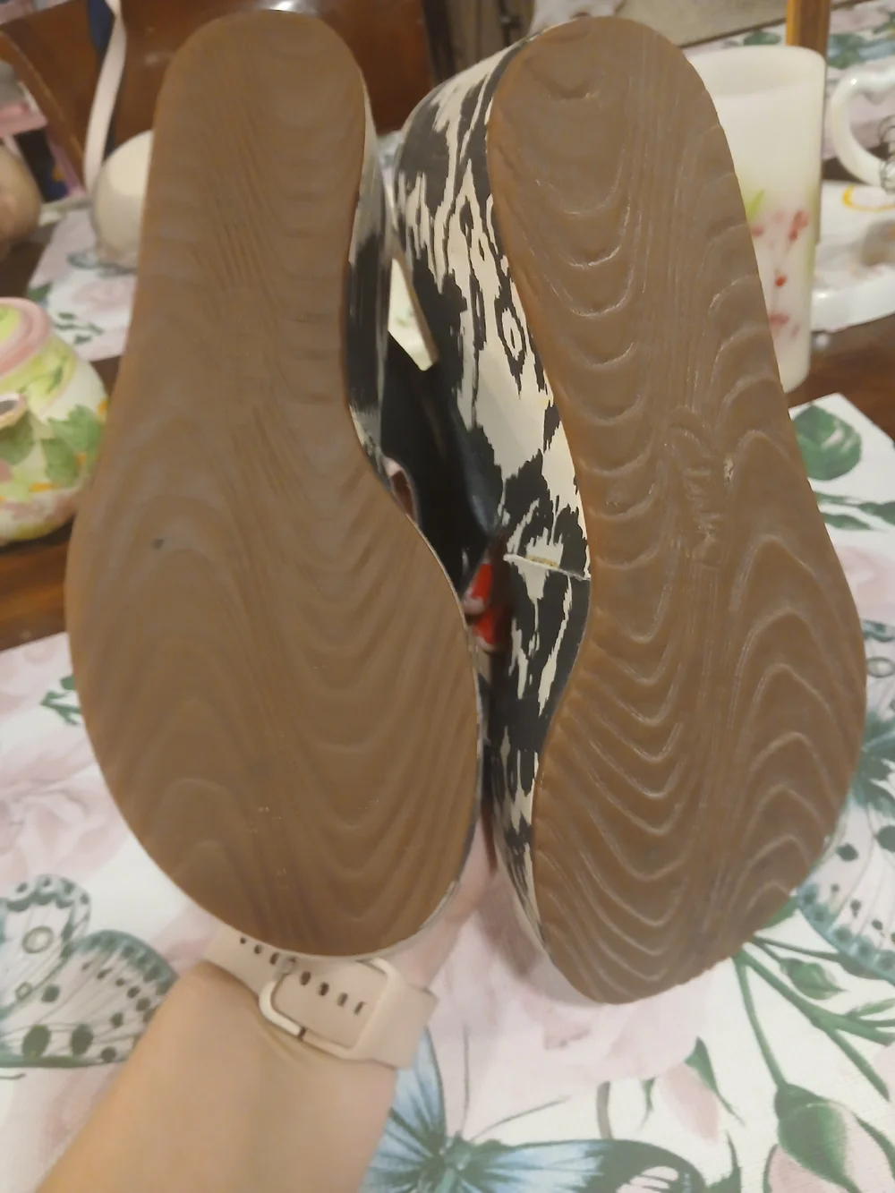 Clarks Black Crisscross Wedge Sandals with Patterned Sole